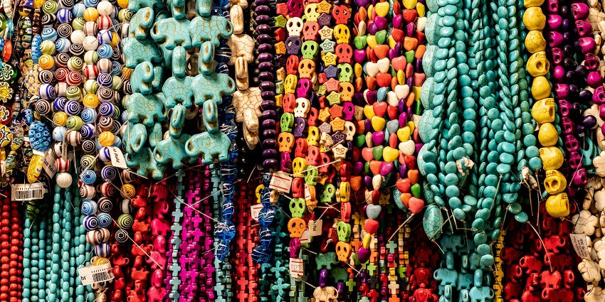 Image of beads in a shop - visit the night market, one of the vibrant thing to do in Goa in April