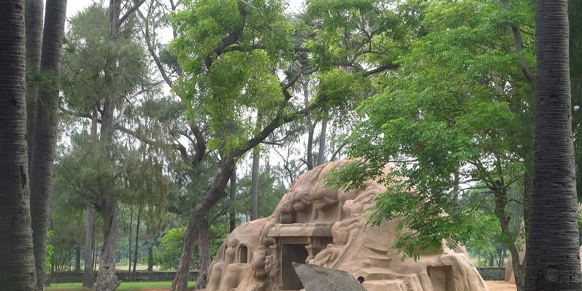 A picture of a Tiger Cave, which is one of the best things to do in Mahabalipuram.