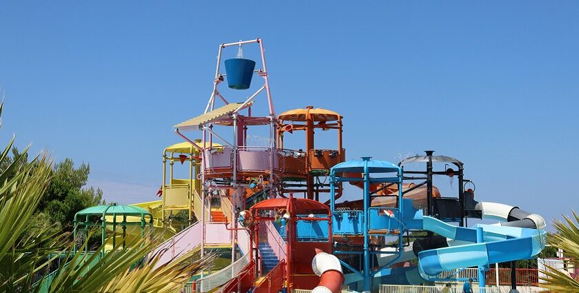 A serene glimpse of colourful rides and pool at the famous leisure hub of Maharashtra.