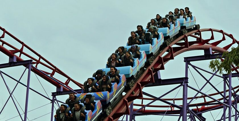 A thrilling roller coaster ride at a theme park, one of the exciting water parks in Kathmandu.