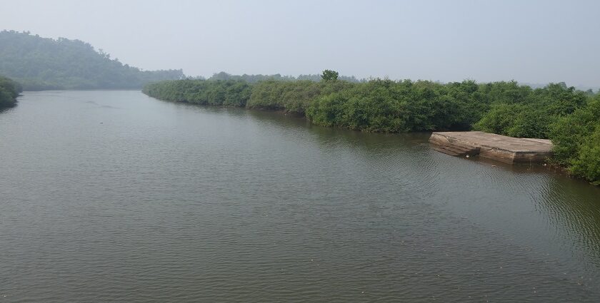 View of calm water in Malgund Creek in Ganpatipule.