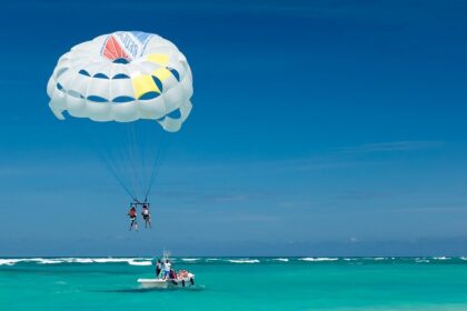 Water sports in Pondicherry against stunning coastal scenery.