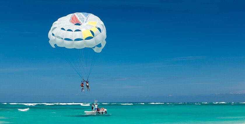 Water sports in Pondicherry against stunning coastal scenery.