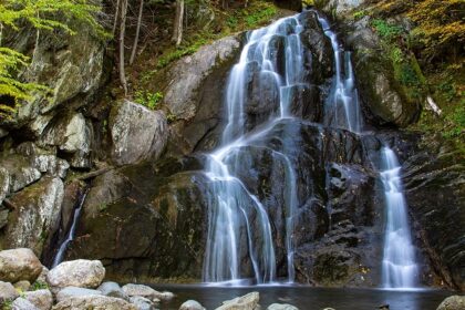 Scenic view of famous waterfalls in Maharashtra surrounded by abundant greenery and top hills.