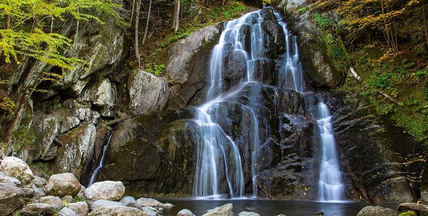 Scenic view of famous waterfalls in Maharashtra surrounded by abundant greenery and top hills.