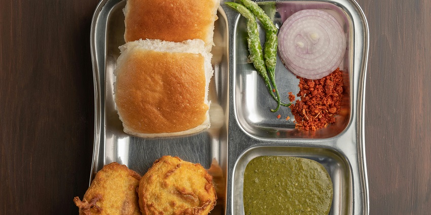 A plate of Vada pav, a famous local snack served at a eatery nearby