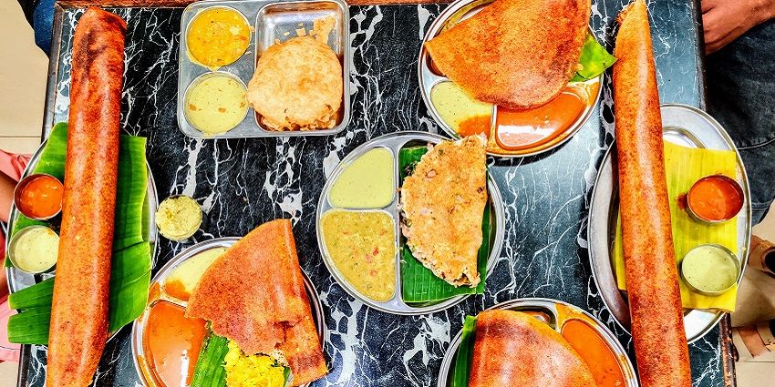 South Indian cuisine at a restaurant near Pachaiamman Temple