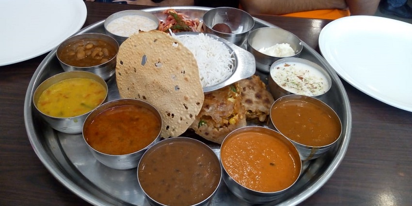 A authentic cuisine thali served at a restaurant nearby