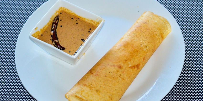 A picture of a Dosa served at a restaurant near the water parks in Vijayawada