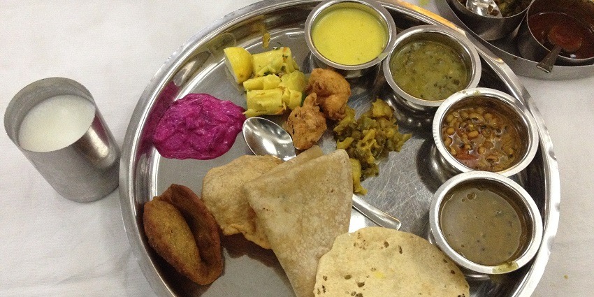 A plate of all Maharastrian delicacies found in Akola.