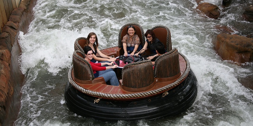 A view of four people riding at Ramuji Water Park Jabalpur.