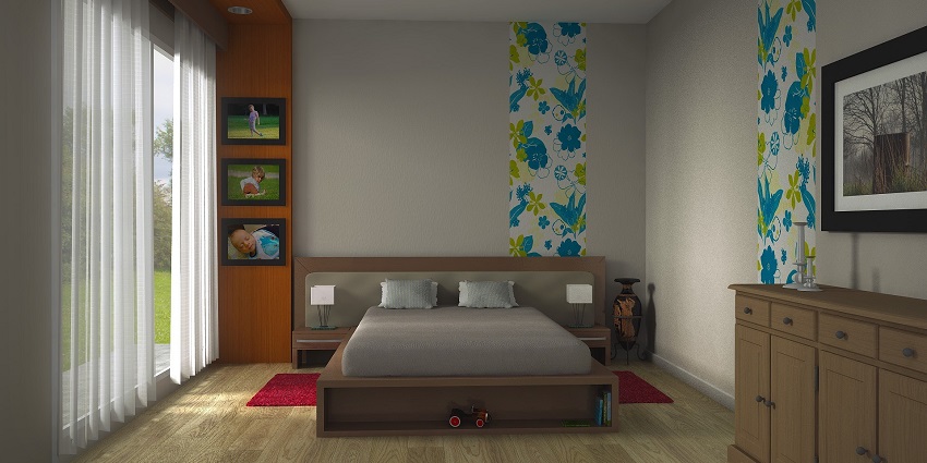 Modern bedroom with stylish decor, a cosy bed, lamps, and minimalist design.
