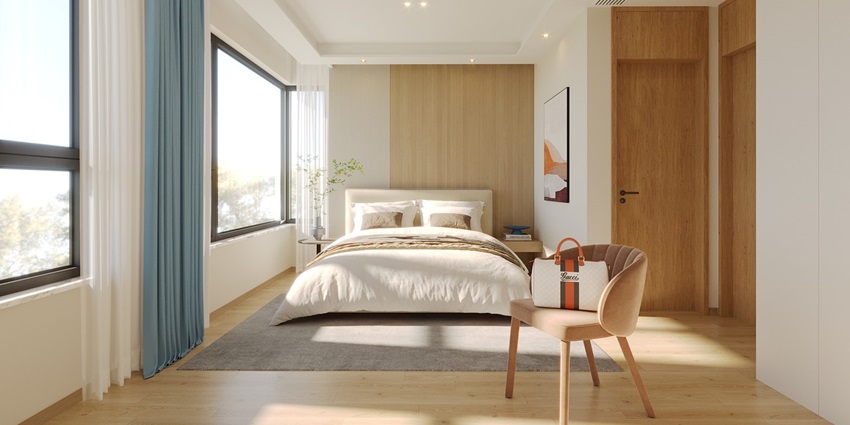 Cosy bedroom featuring stylish indoor decorations, creating a warm and inviting space.