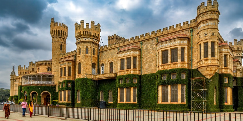 Image of the Bangalore Palace, showcasing its royal architecture in broad daylight
