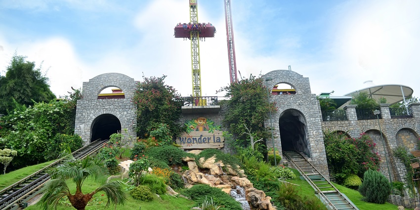 Thrilling rides in Wonderla Amusement Park.