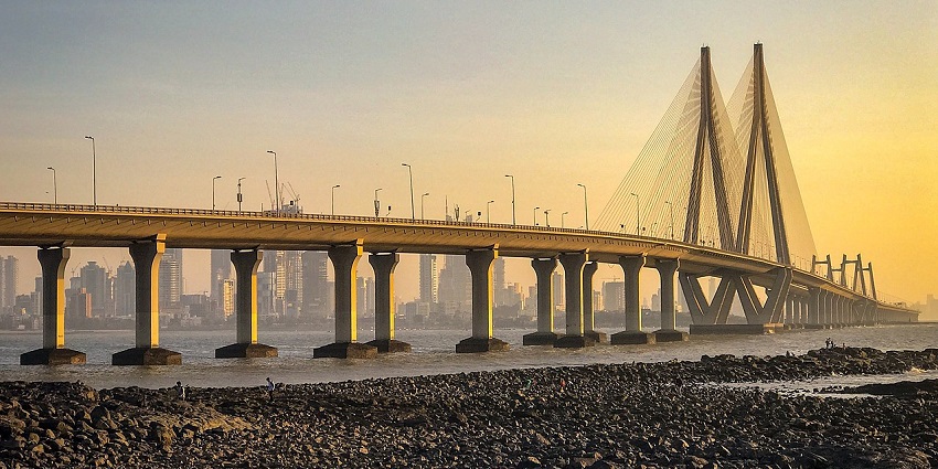 A beautiful view of the Bandra-Worli Sea Link from the Worli Sea Face walking area