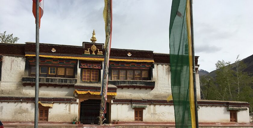 Wide angle view of Sani monastery, one of the oldest monasteries in Zanskar