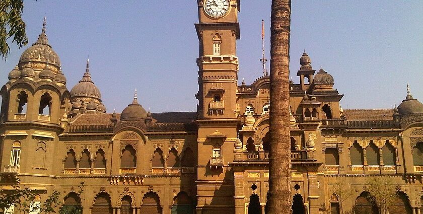 View of Kolhapur Palace in Maharashtra, India, showcasing its grand architectural style