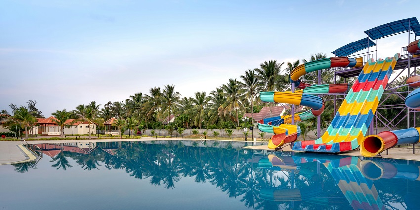 A glimpse of shimmering pools and colourful rides at the famous leisure attraction.