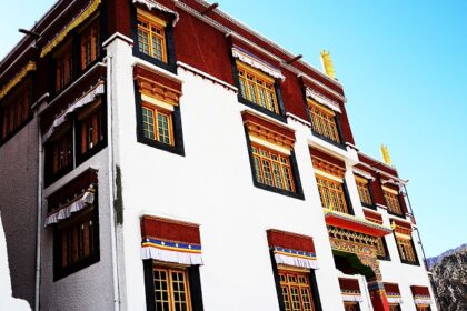 Breathtaking side view of a monastery in Leh with marvellous architecture during the day.