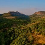 A bird’s eye view of the lush green vegetation and majestic peaks of the serene Khandala.