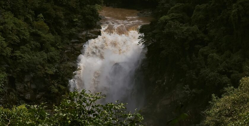 A view of Green landscape surrounding a sparkling waterfall at Sirsi Karnataka in India.