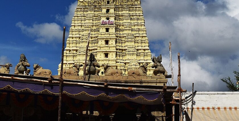 A view of the Ramanathaswamy Temple in Tamil Nadu, showcasing its beautiful architecture.