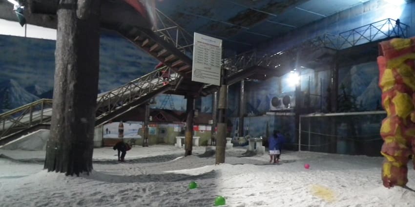 Indoor ski slope at Snow World Kurla indoor amusement park in Maharashtra