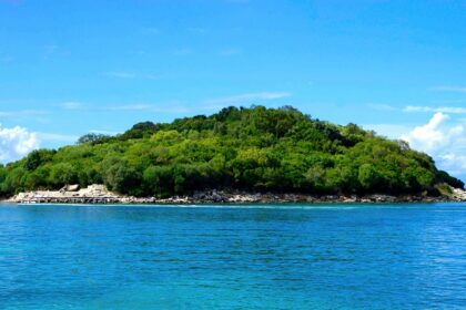 An image of Sulawesi Island's breathtaking coastline with turquoise waters and lush greenery.