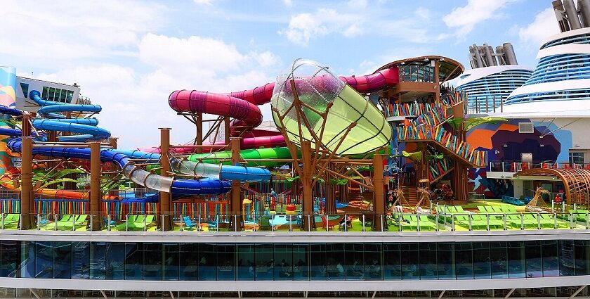 Vibrant roller coaster ride in waterparks in Jodhpur, showcasing thrilling slides and family fun.