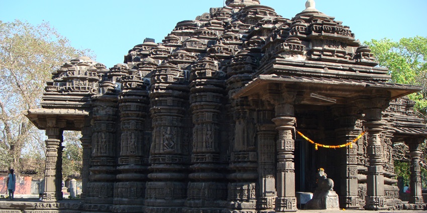 Inside the courtyard of The Ambarnath temple, offering a glimpse into the detailed architecture