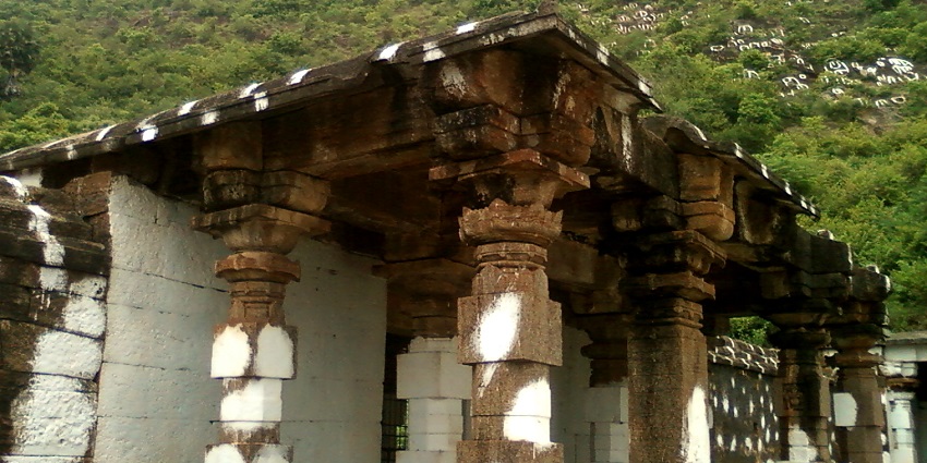 Architecture of Dharmalingeswara Temple mandapam with intricate carvings and pillars.