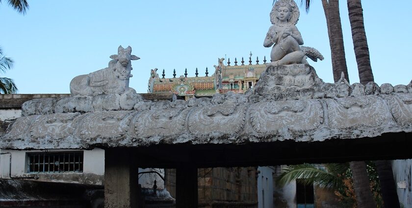 Agneeswarar Temple with intricate stone carvings, sculptures, and vibrant details