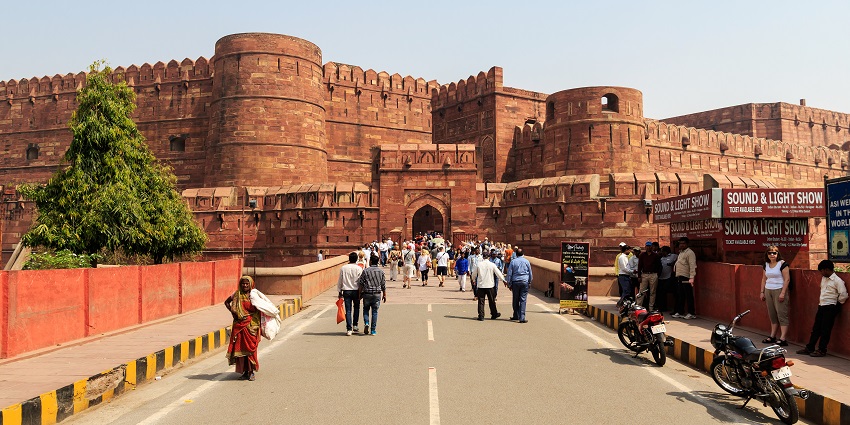 A picture of Agra Fort, a prominent historical site among attractions near the Taj Mahal.