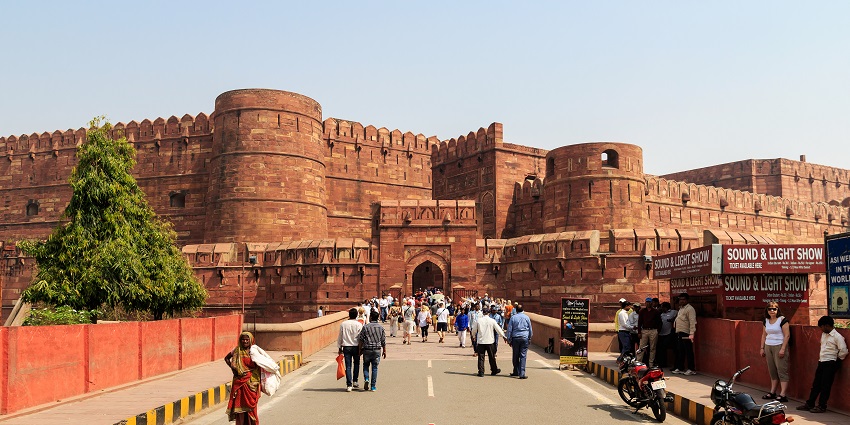 Tourists from around the world visit the Agra Fort near Taj Mahal Mosque