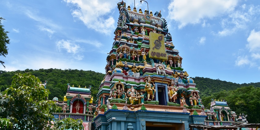 A stunning view of Alagar Kovil Temple, one of the places to visit in Madurai at night.