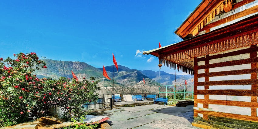 Ancient Ambika Devi Temple in Nirmand, Himachal Pradesh, with intricate wooden carvings