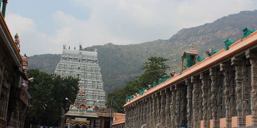 Thiruvannamalai Annamalaiyar Temple and Annamalai Mountain view under the blue sky