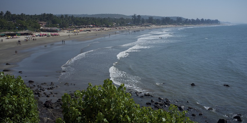 Scenic view of Arambol Beach, a popular destination among places to visit in Goa.
