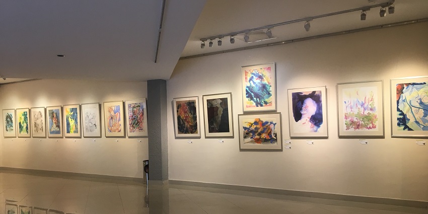 An image of an art exhibition in DLF mall which showcases various art installations.