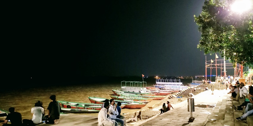 Assi Ghat in Varanasi with pilgrims best place near the temple.