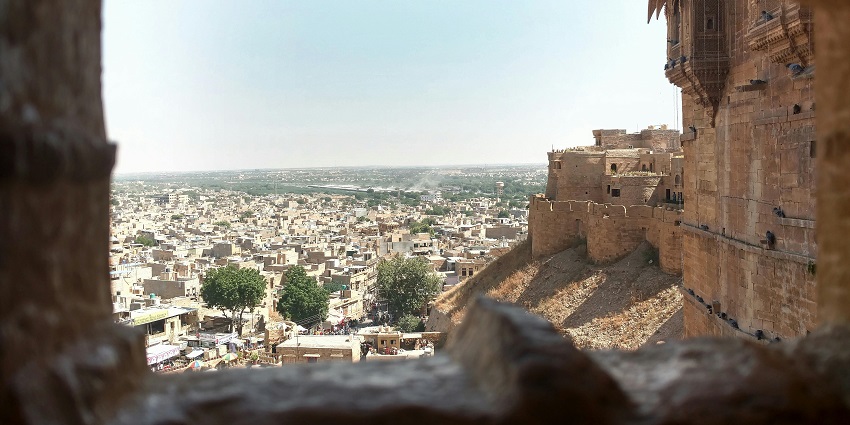 A view from a broken window at Awagarh Fort, located in the Etah district, Uttar Pradesh.