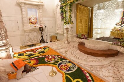 A panoramic view of Ayodhya Temple, showcasing its intricate architecture and serenity.