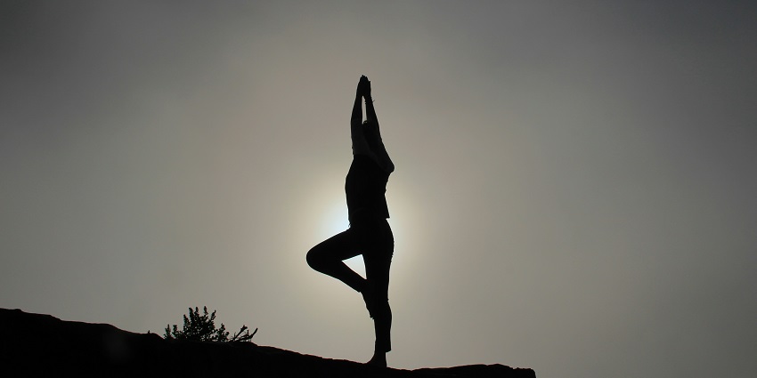 A glimpse of a person performing yoga at the Patanjali Yogpeeth in Uttarakhand.