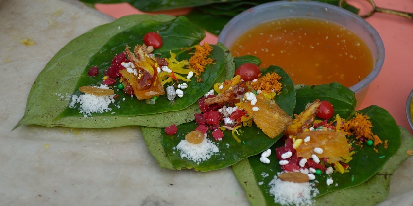 A tempting betel leaf paan, an iconic and the best food in Varanasi.