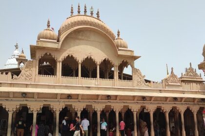 Radharani Temple in Barsana features traditional architecture and ornate details.