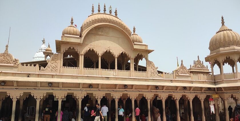 Radharani Temple in Barsana features traditional architecture and ornate details.