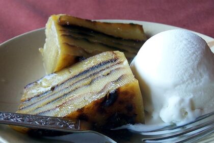 Bebinca, one of the best food in Candolim, served with ice cream.