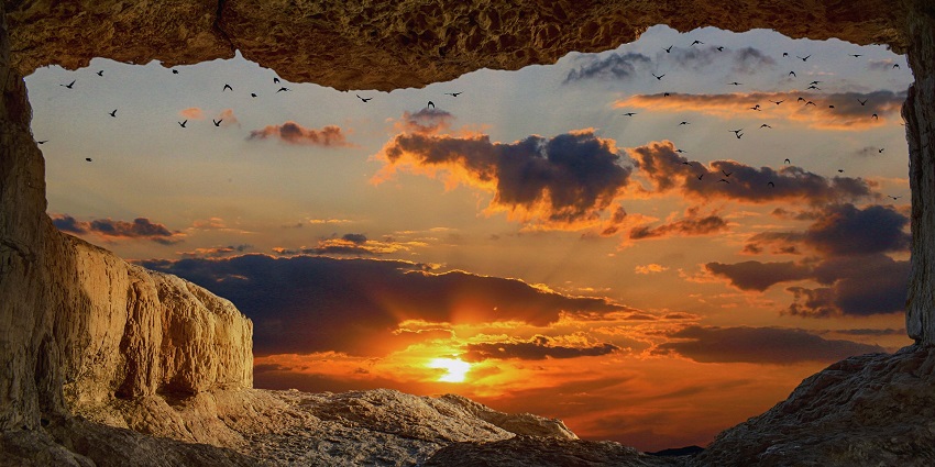 Dramatic clouds in the sky, creating a calm and peaceful heavenly atmosphere.