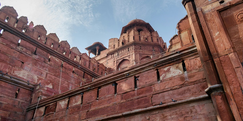 Close up view of the majestic architecture of the Bhuragarh fort